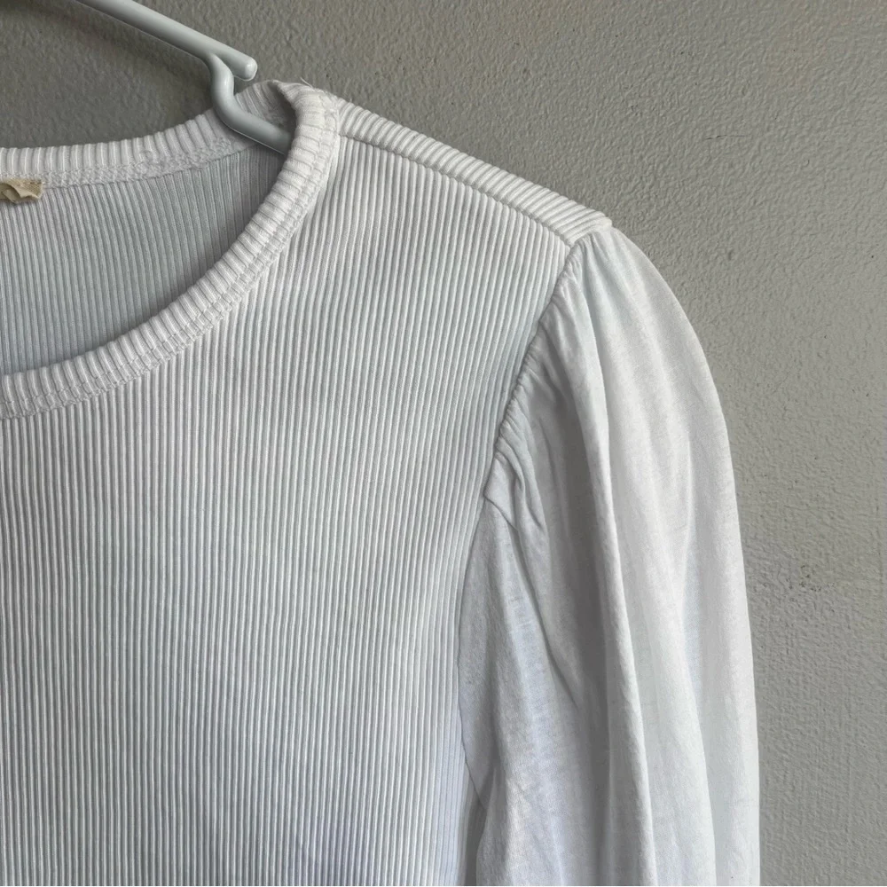 Madewell Ribbed Puff‎ Sleeve Top White Long Sleeve S Cotton